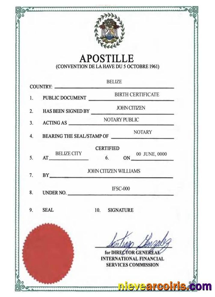 Belize birth certif, Apostille VERSION 2